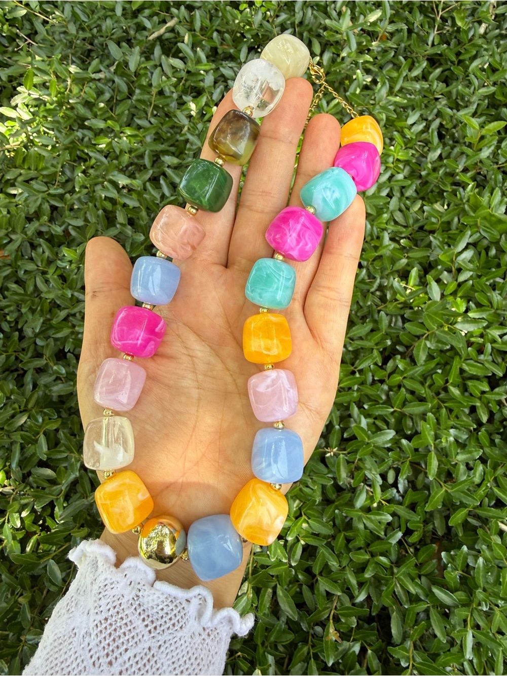 Colorful Chunky Bead Necklace - Multicolor Statement Jewelry - Picture 3 of 5